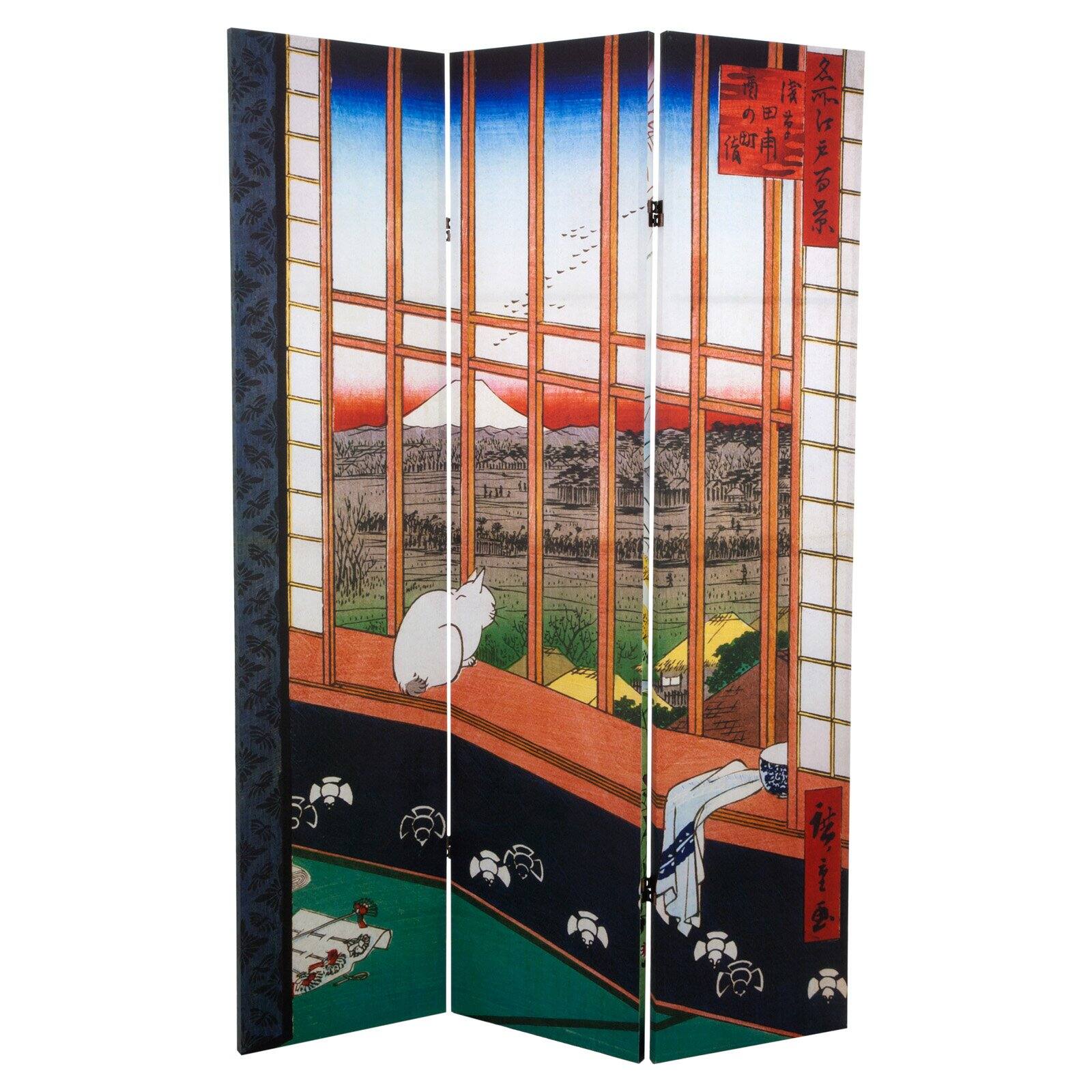 Oriental Furniture 6 ft. Tall Hiroshige Room Divider - Asakusa Field - 3 Panel