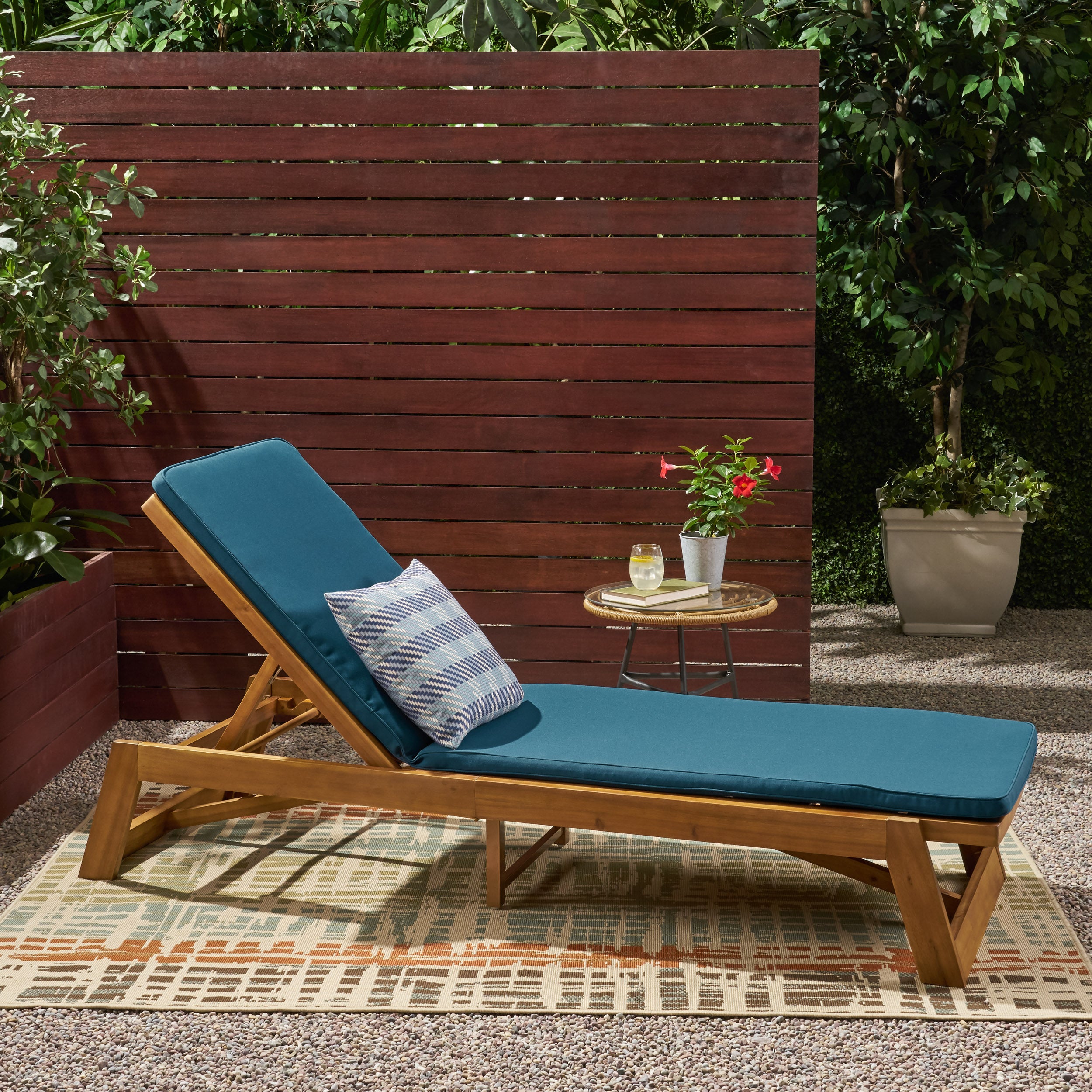 Adelaide Outdoor Acacia Wood Chaise Lounge and Cushion Set