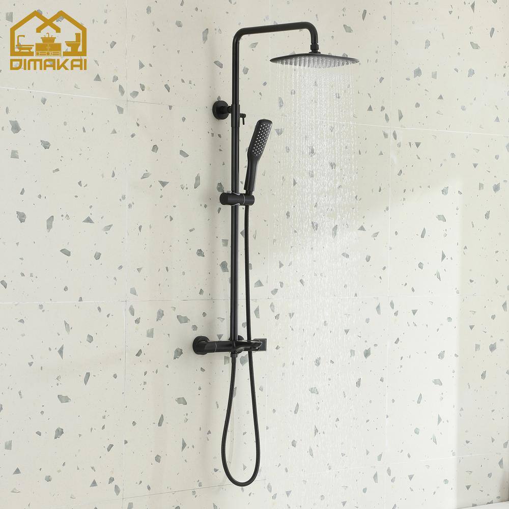 Hlihome 2-Spray Patterns 10 in. 1.5GPM Wall Mounted Dual Shower Heads Shower System with Slide Bar in Matte Black RBDK-8038-MB