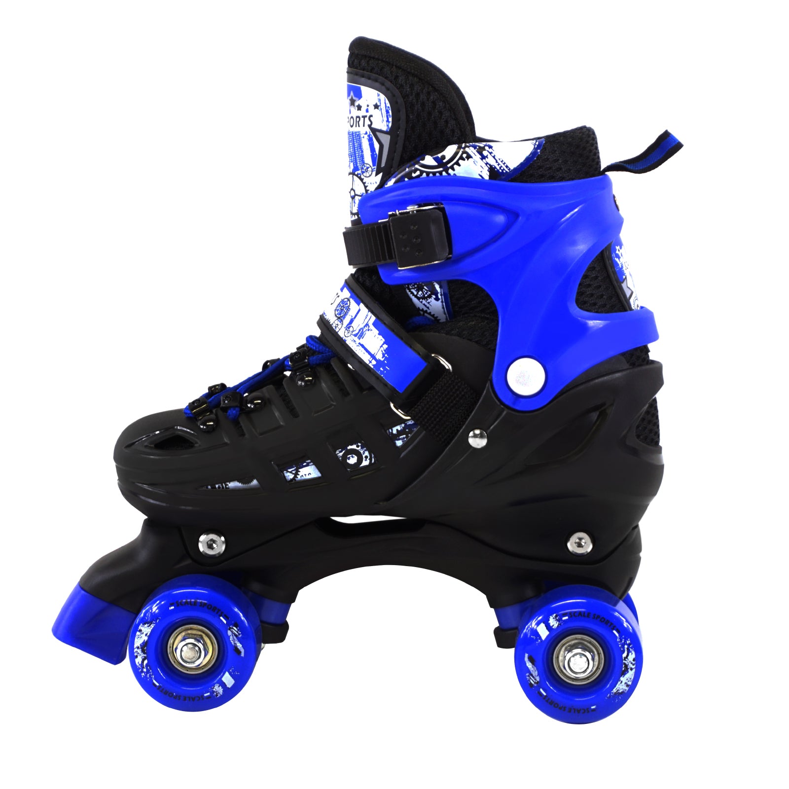 Adjustable Blue Quad Roller Skates For Kids Large Sizes