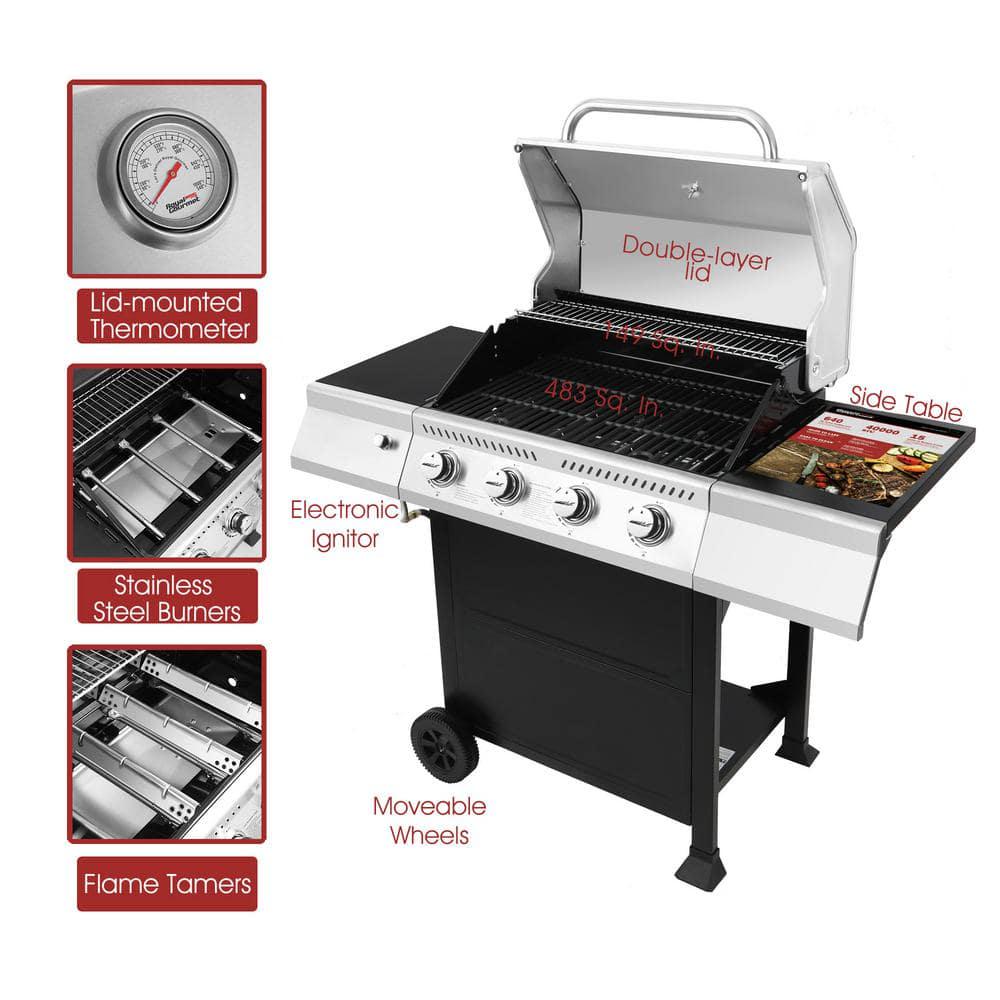 Royal Gourmet Stainless Steel 4Burner BBQ Liquid Propane Gas Grill 40000 BTU Perfect Patio Garden Picnic Backyard Barbecue Grill