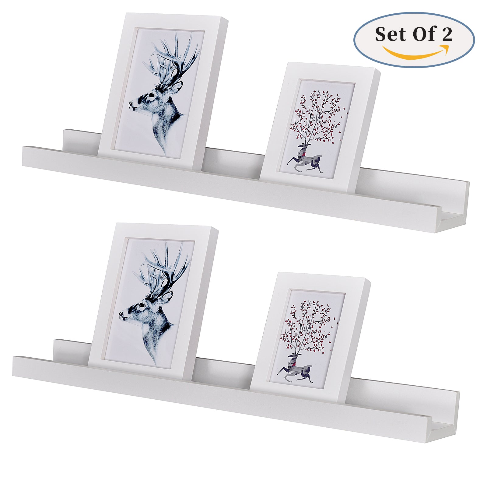 WELLAND Vista Photo Ledge Floating Shelves Picture Ledge Wall Mounted Shelf Display, 36''L x 3.5''D x 2''H, Set of 2, White