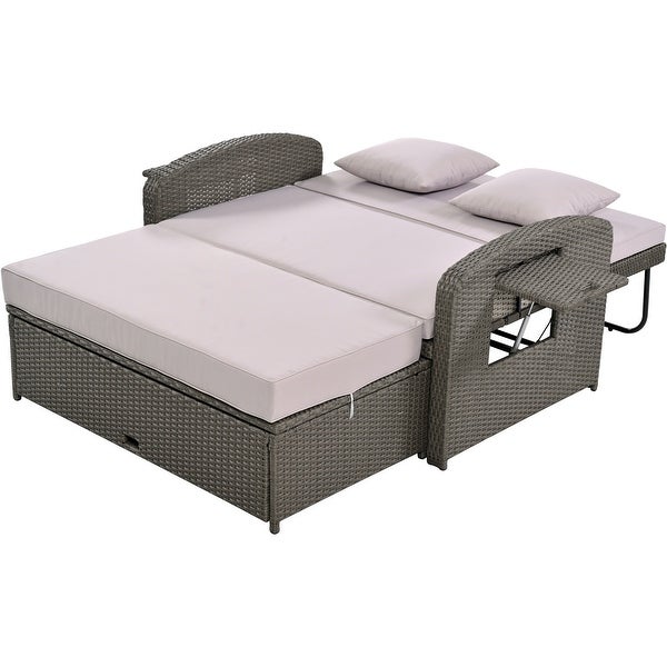 2 Person Rattan Double Reclining Sunbed Chaise Lounge - Overstock - 37421140