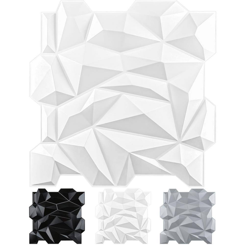 Art3d Diamond Embossed Pattern 19.7 in. x 19.7 in. PVC 3D Wall Panel in White for Interior Decor (12-Panels) A10hd047WTP12