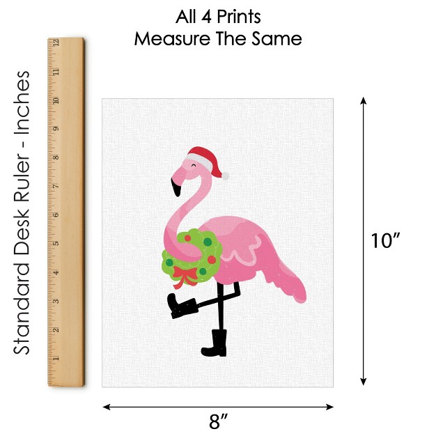 Big Dot Of Happiness Flamingle Bells Unframed Tropical Christmas Linen Paper Wall Art Set Of 4 Artisms 8 X 10 Inches