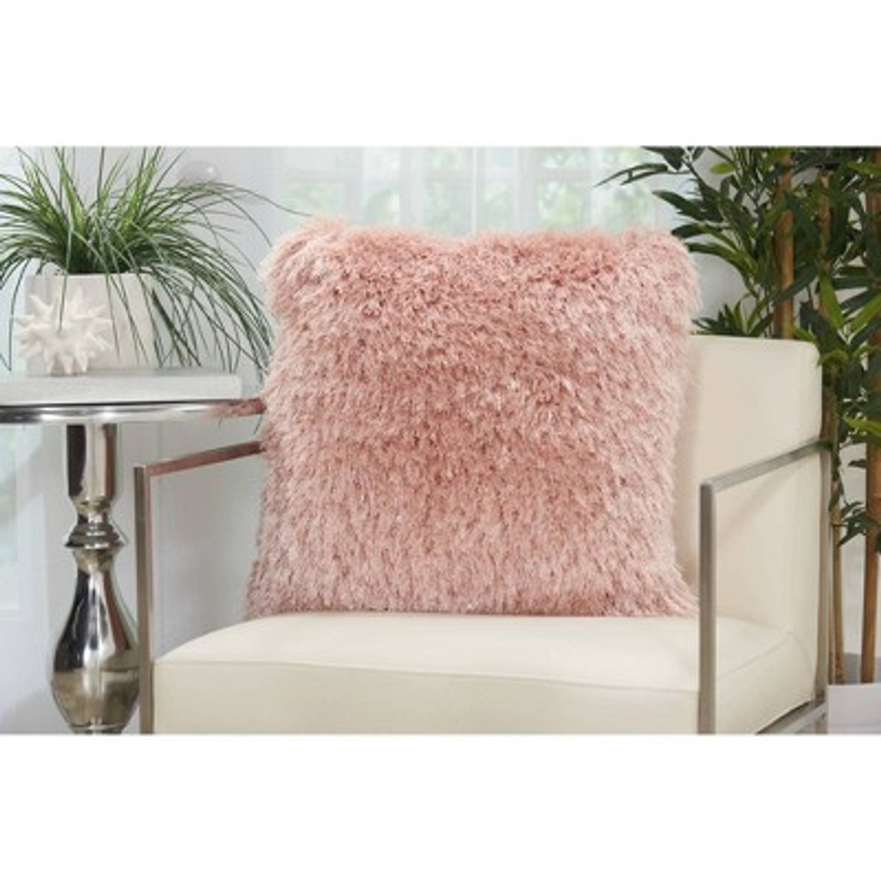 17x17 Yarn Shimmer Shag Square Throw Pillow Pink - Mina Victory