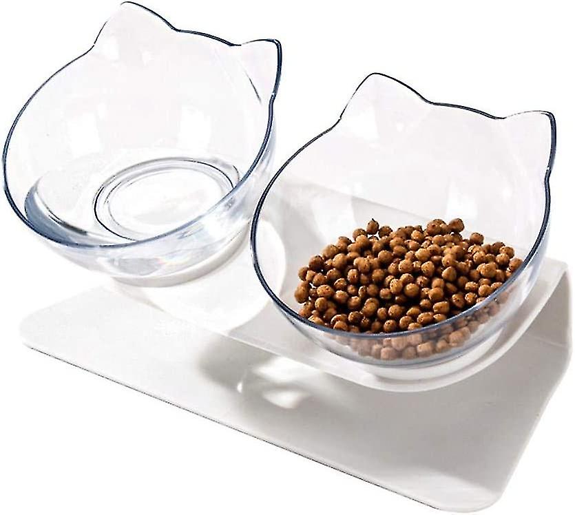 Orthopedic Anti-vomiting Pet Bowl With Raised Stand， Double Bowl Cat Feeder， 15 Tilted Platform， Perfect For Cats