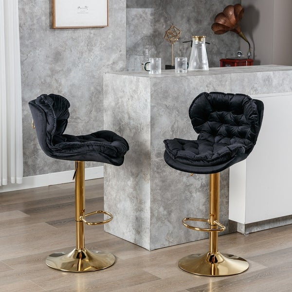 Swivel Bar Stools Set of 2， Velvet Counter Height Adjustable Barstools with Metal Legs， Dining Bar Chairs