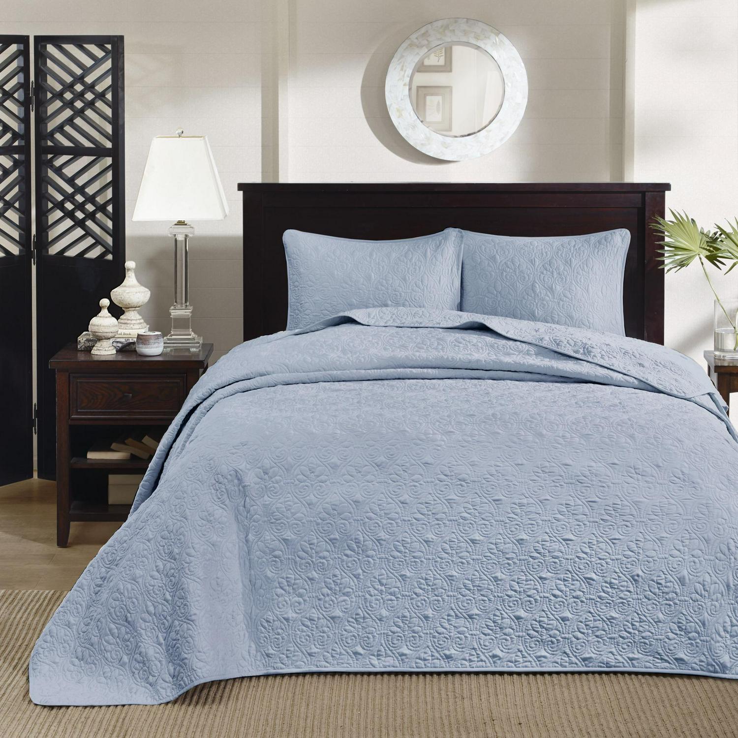 Home Essence Vancouver Solid Reversible Bedspread Set， Blue， Queen