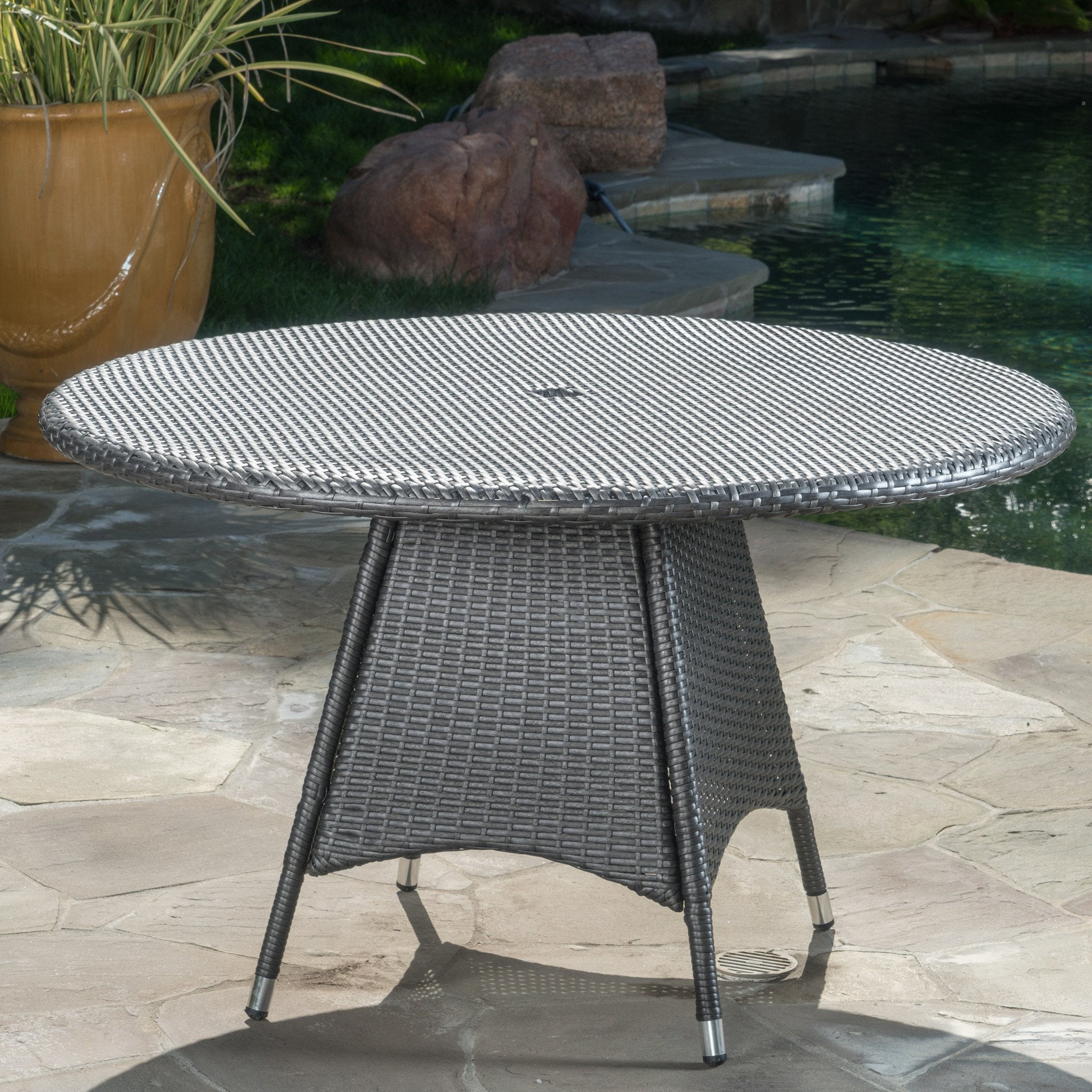 Bristle Outdoor Grey Wicker Round Dining Table