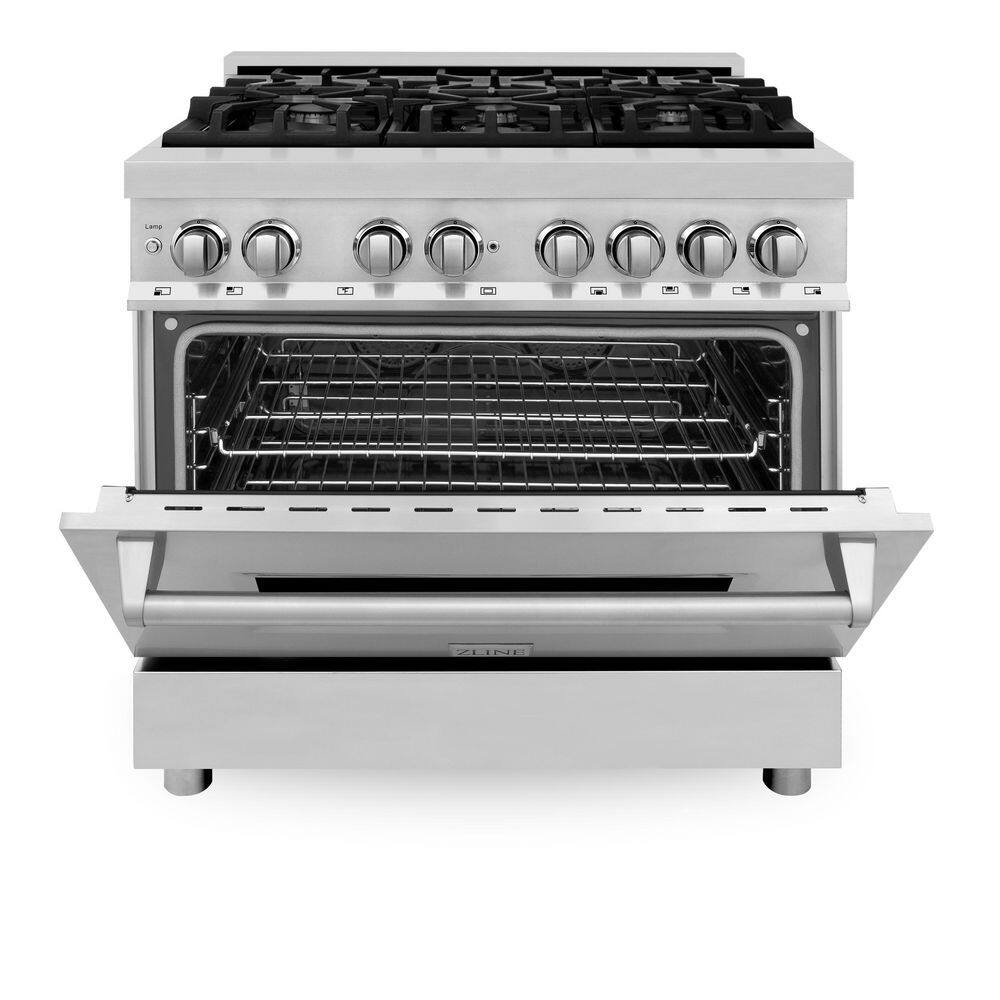 ZLINE Kitchen and Bath 36 in. 4.6 cu. ft. Dual Fuel Range with Gas Stove and Electric Oven in Stainless Steel (RA36) RA36