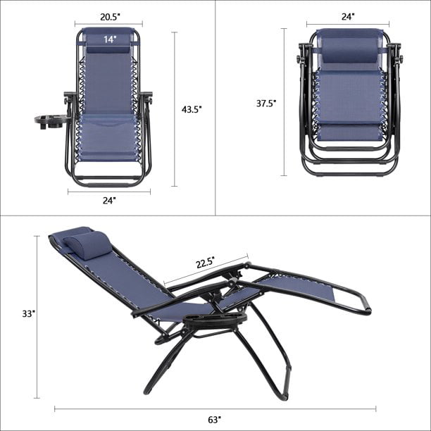 Devoko 2 Pack Steel Patio Zero Gravity Chair Outdoor Recliner Chaise Lounge Chair, Blue