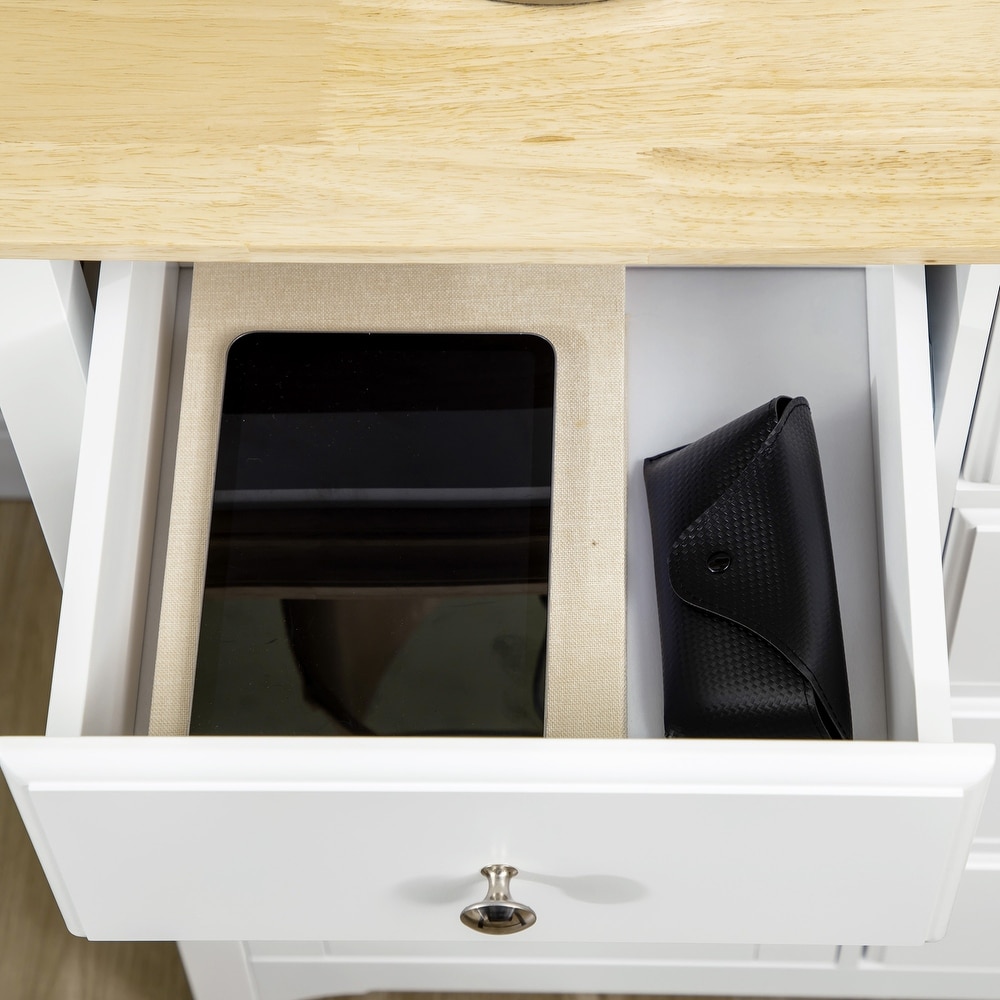 HOMCOM Modern Sideboard with Drawers  Buffet Cabinet with Storage Cabinets  Rubberwood Top and Adjustable Shelves  White