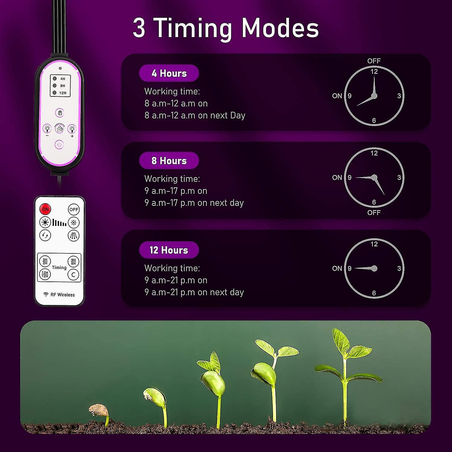 Plant Light， 80 Leds 360 Grow Light， 4 Head Plant Light Full Spectrum Grow Light With Auto Timing - On/off 4h/8h/12h