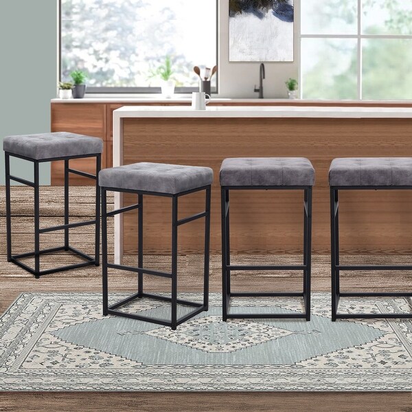 30 Inch Backless Metal Barstool with Brown/Grey Velvet Seat-Set of 4