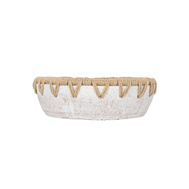 Woven Rim Decorative Bowl White Terracotta amp Jute By Foreside Home amp Garden