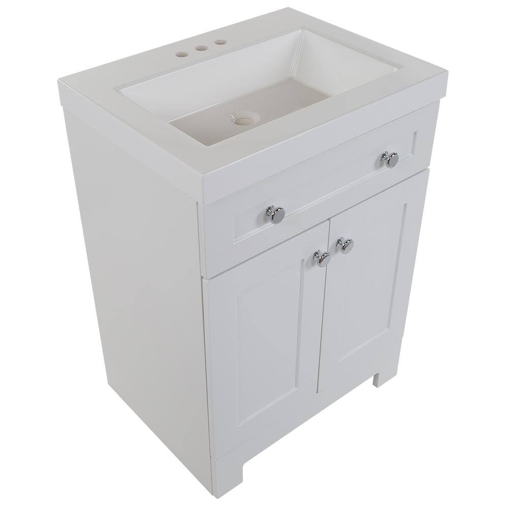 Glacier Bay Everdean 24.5 in. W x 18.8 in. D x 34.4 in. H Freestanding Bath Vanity in White with White Cultured Marble Top EV24P2-WH