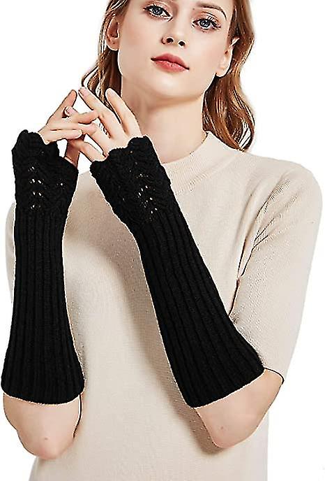 Women's Scale Design Winter Warm Knitted Long Arm Warmers Gloves2setgray + Black