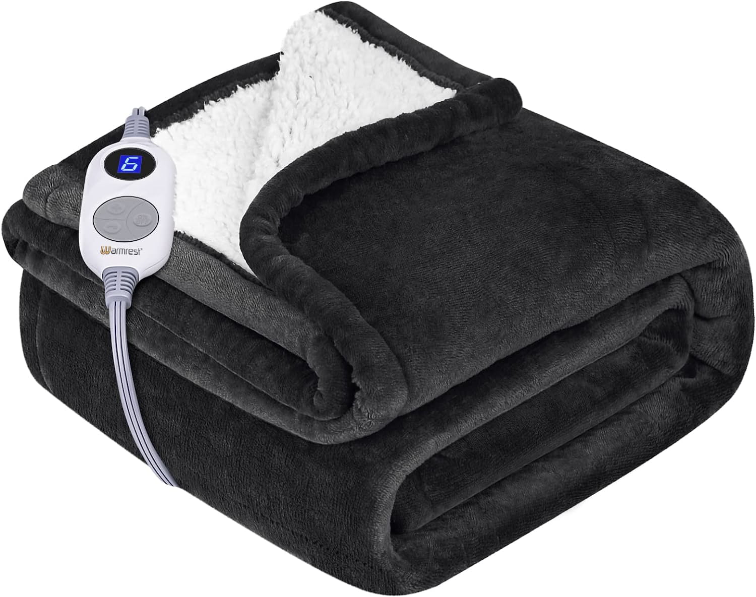 Warmrest Electric Throw Blanket Heated Blanket with 6 Heating Levels and 4 Hours Auto Shut Off， Flannel to Sherpa Super Cozy Heating Blanket， Machine Washable， 50