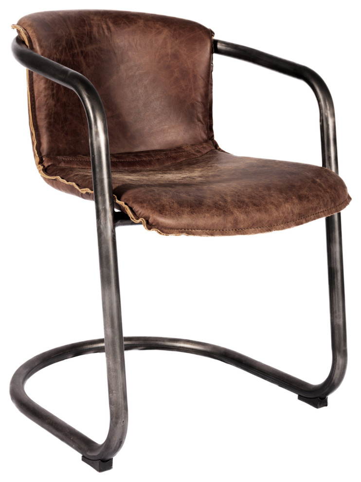 Benedict Dining Chair Grazed Brown Leather  Set of 2   Industrial   Dining Chairs   by Moe  x27s Home Collection  Houzz