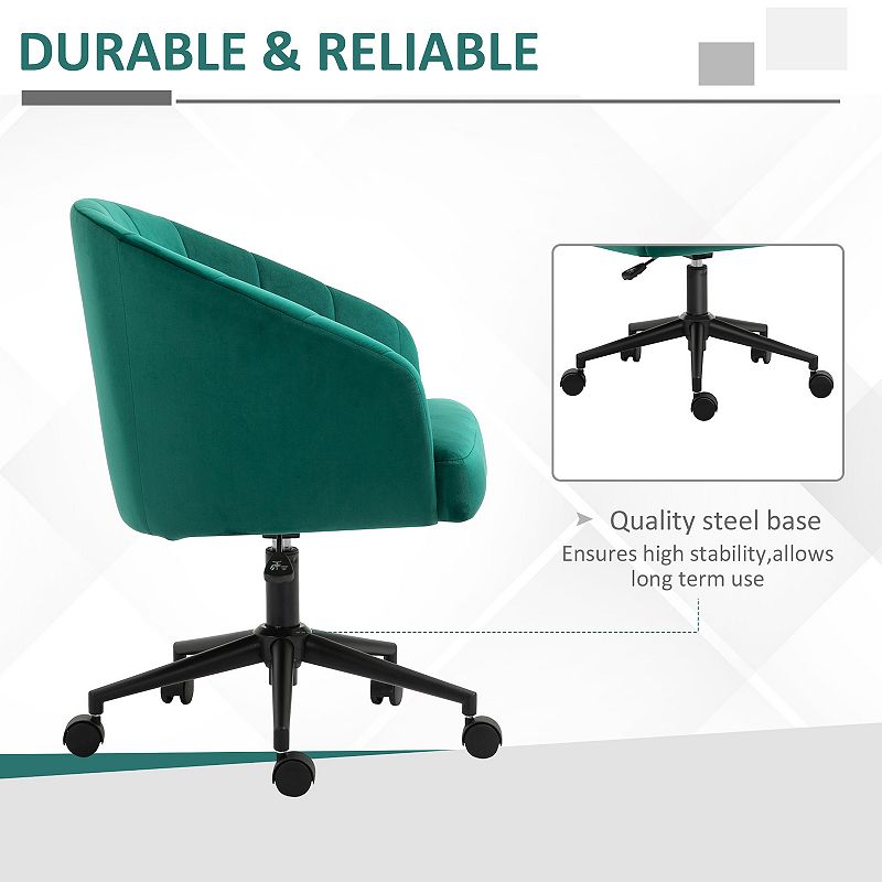 HOMCOM Retro Mid Back Swivel Fabric Computer Desk Chair Height Adjustable with Metal Base Leisure Task Chair on Rolling Wheels for Home Office Green