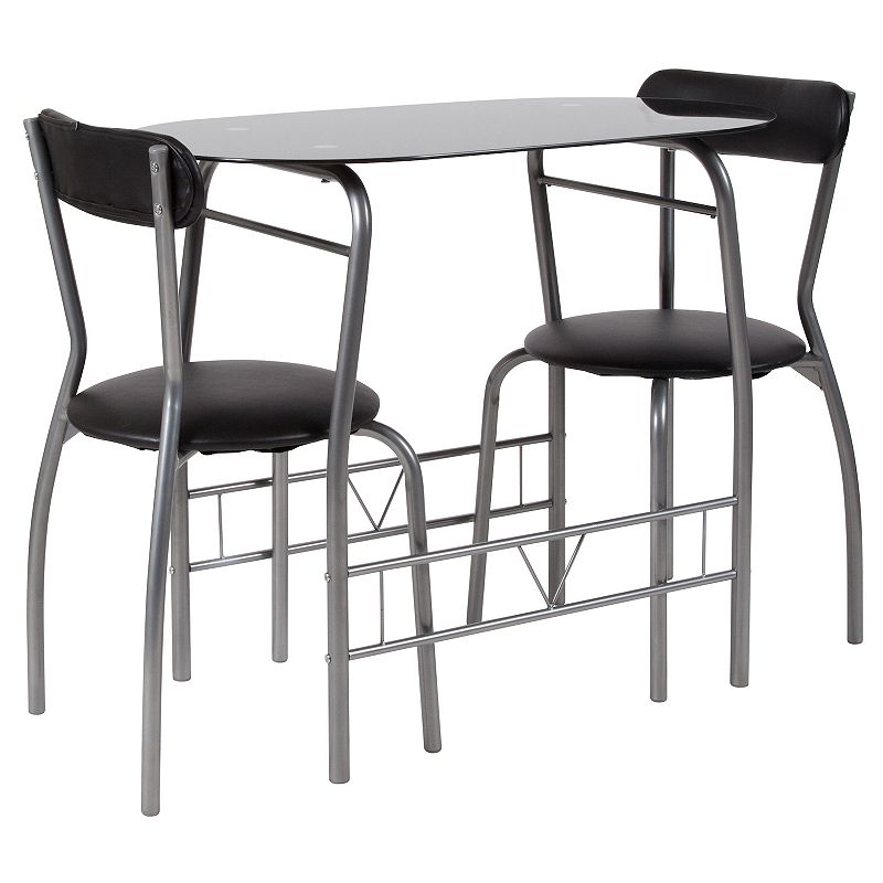 Emma and Oliver 3 Piece Space-Saver Glass Bistro Set with Vinyl Padded Chairs