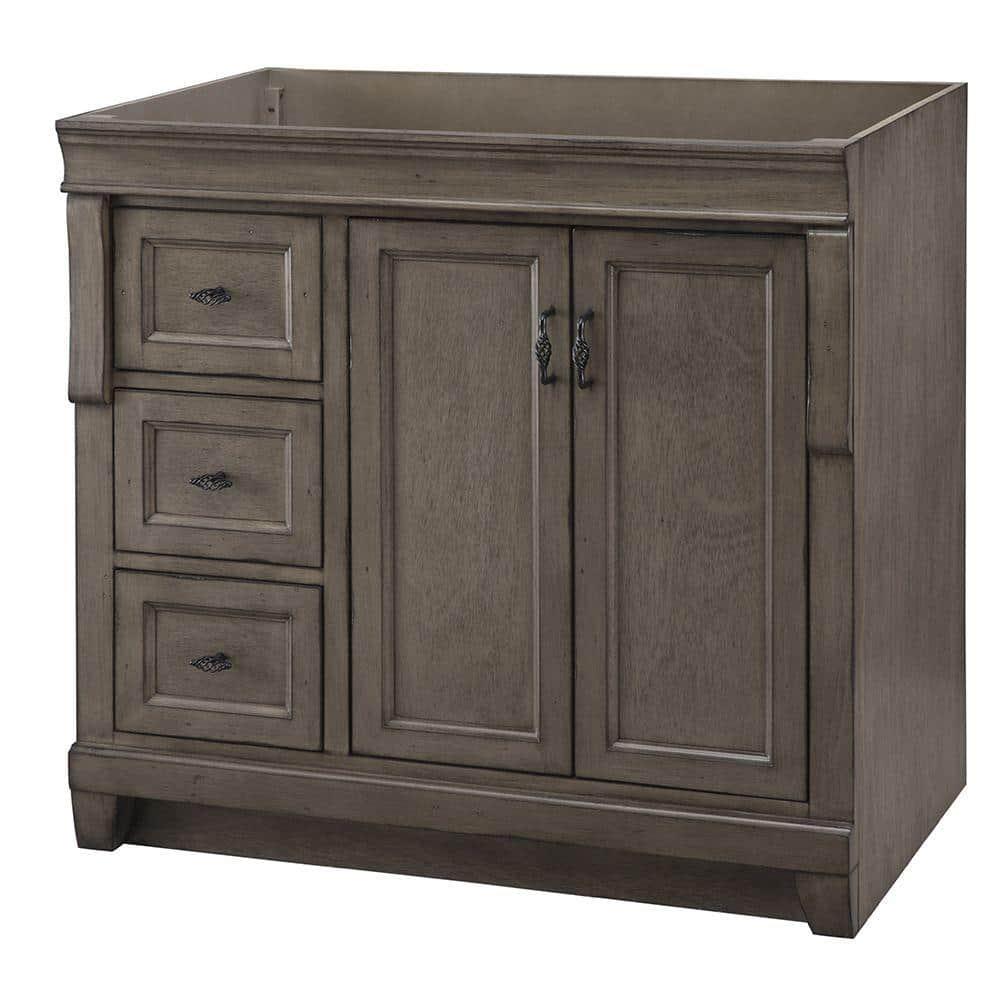 Home Decorators Collection Naples 36 in W Bath Vanity Cabinet Only in Distressed Grey with Left Hand Drawers