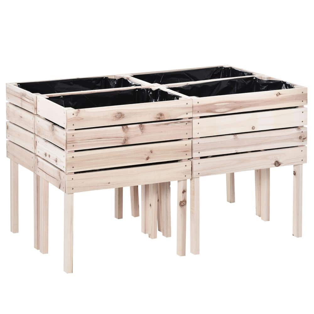 Outsunny Natural Fir Wood Planter Raised Garden Beds Kits 4-Pieces Elevated Garden Beds 845-350