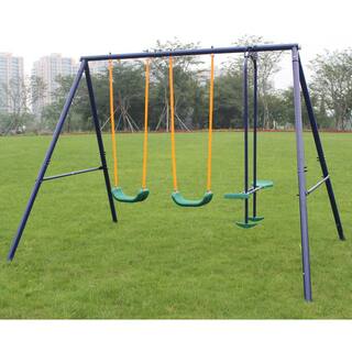 TIRAMISUBEST Blue 3 in 1 Outdoor Metal Swing Set with Glider W1408XY60517