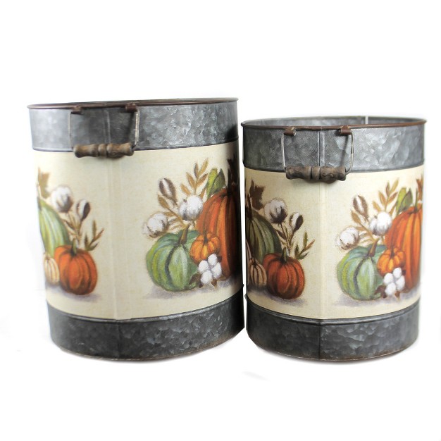 Pumpkins Bucket Set Galvanized Autumn Decorative Container Sets