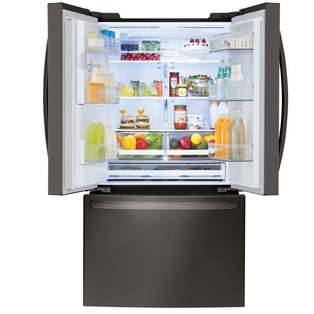 LG 28 cu. ft. 3 Door French Door Refrigerator with Ice and Water with Single Ice in Black Stainless Standard Depth LRFS28XBD