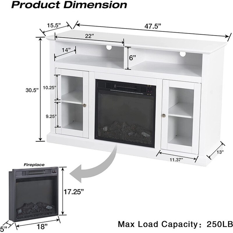 Modern Electric Fireplace TV Stand for TV's Up to 55 inch  White