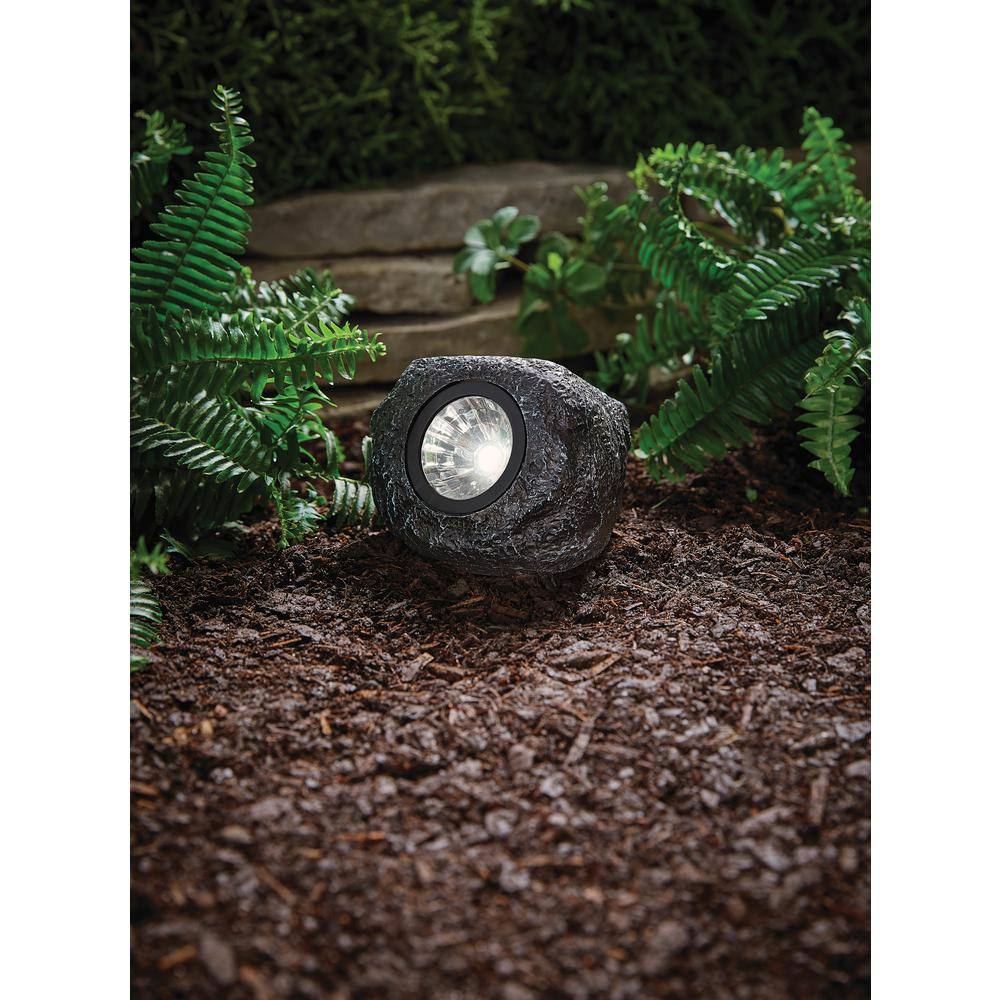 Hampton Bay 15 Lumens Gray Solar Integrated LED Outdoor Mini Rock Spotlight with Adjustable Lamp Head 92360-809