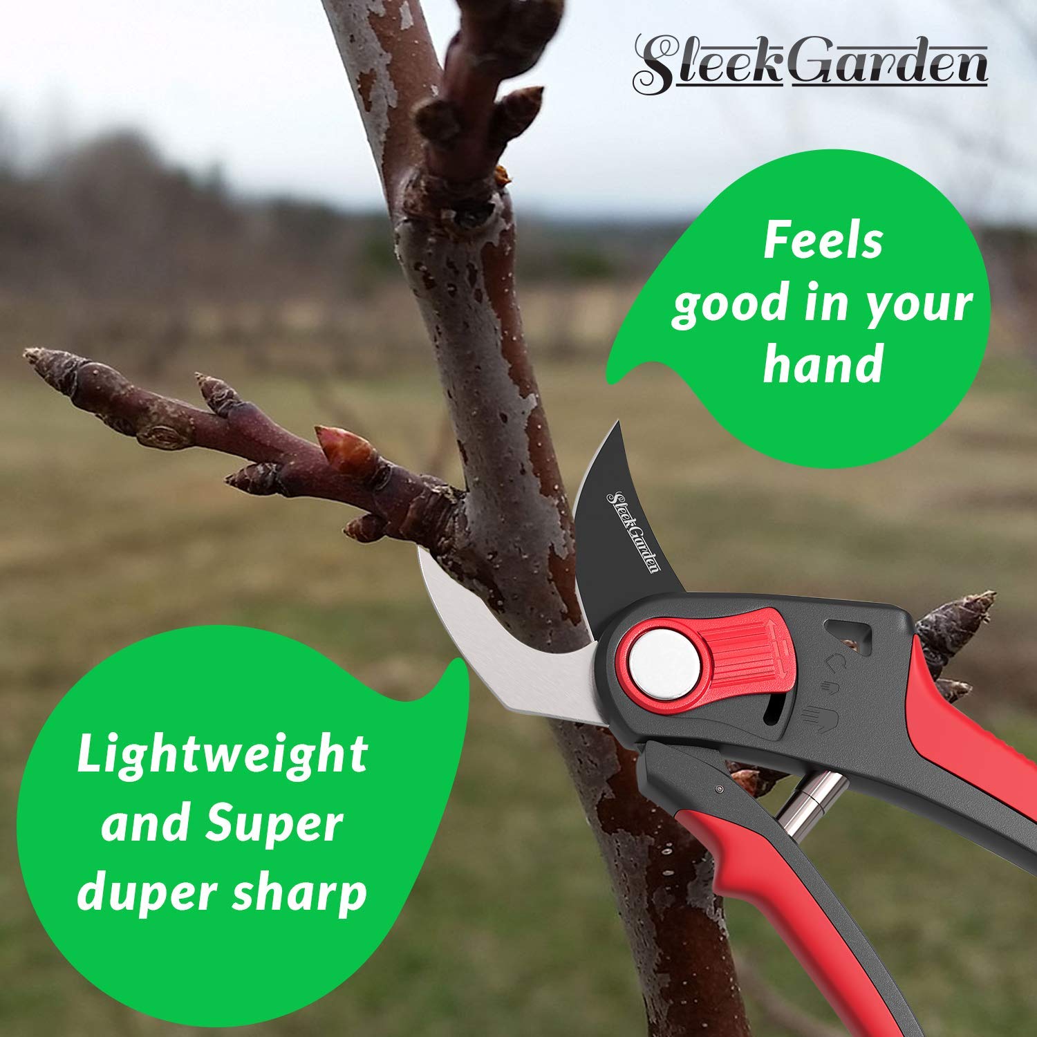 Sleek Garden Professional Sharp Bypass EZ-Cut Garden Pruning Shears -Comfort Plu