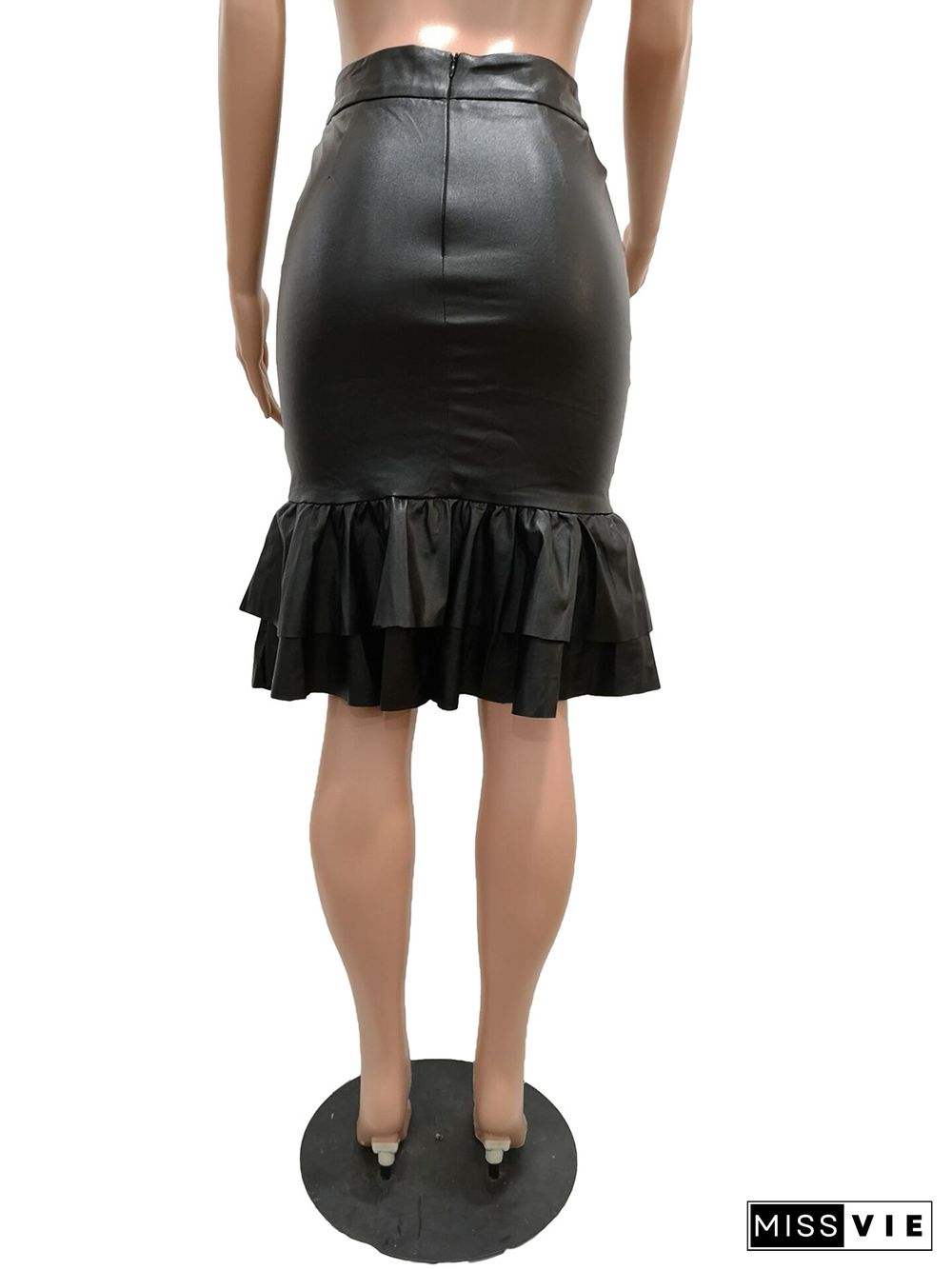 PU Bag Hip Fishtail Skirt Half-length Leather Skirt