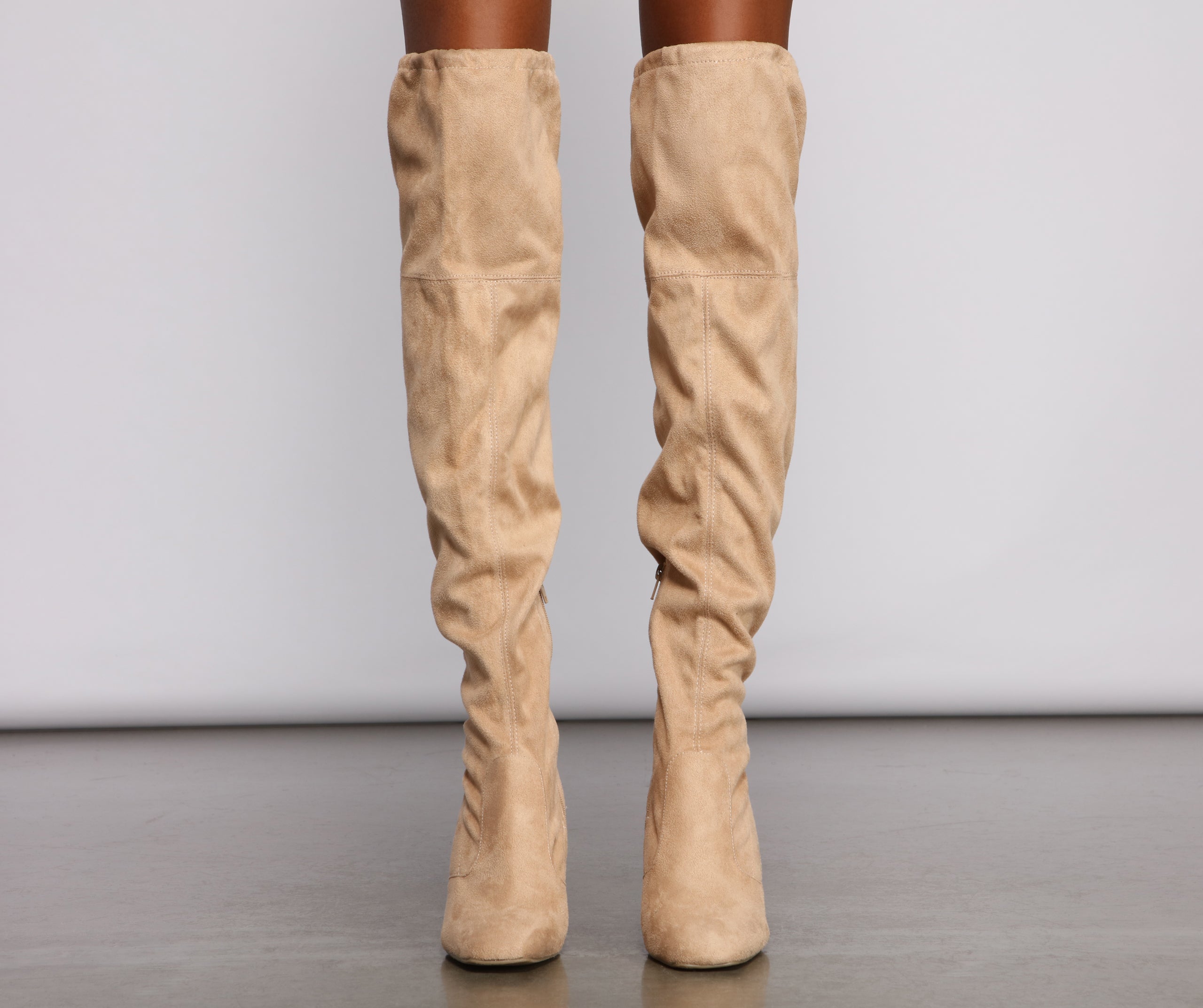 Faux Suede Over The Knee Block Heel Boots