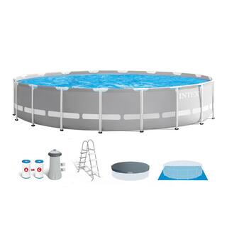 Intex Prism Frame 18 ft. Round 4 ft. D Metal Frame Above Ground Pool Set with Type A Replacement Filters (6-Pack) 26731EH + 6 x 29000E