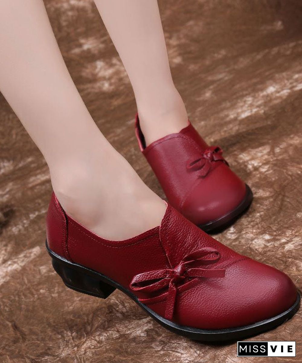 Red Bow High Heels Soft Splicing Chunky High Heels