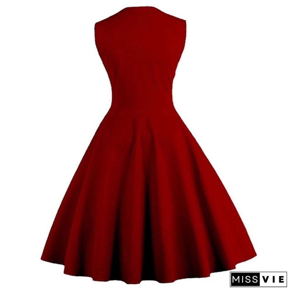 Fashion Woman Robe Pin Up Dress Retro Vintage Dot Swing Summer Female Sleeveless Party Dresses