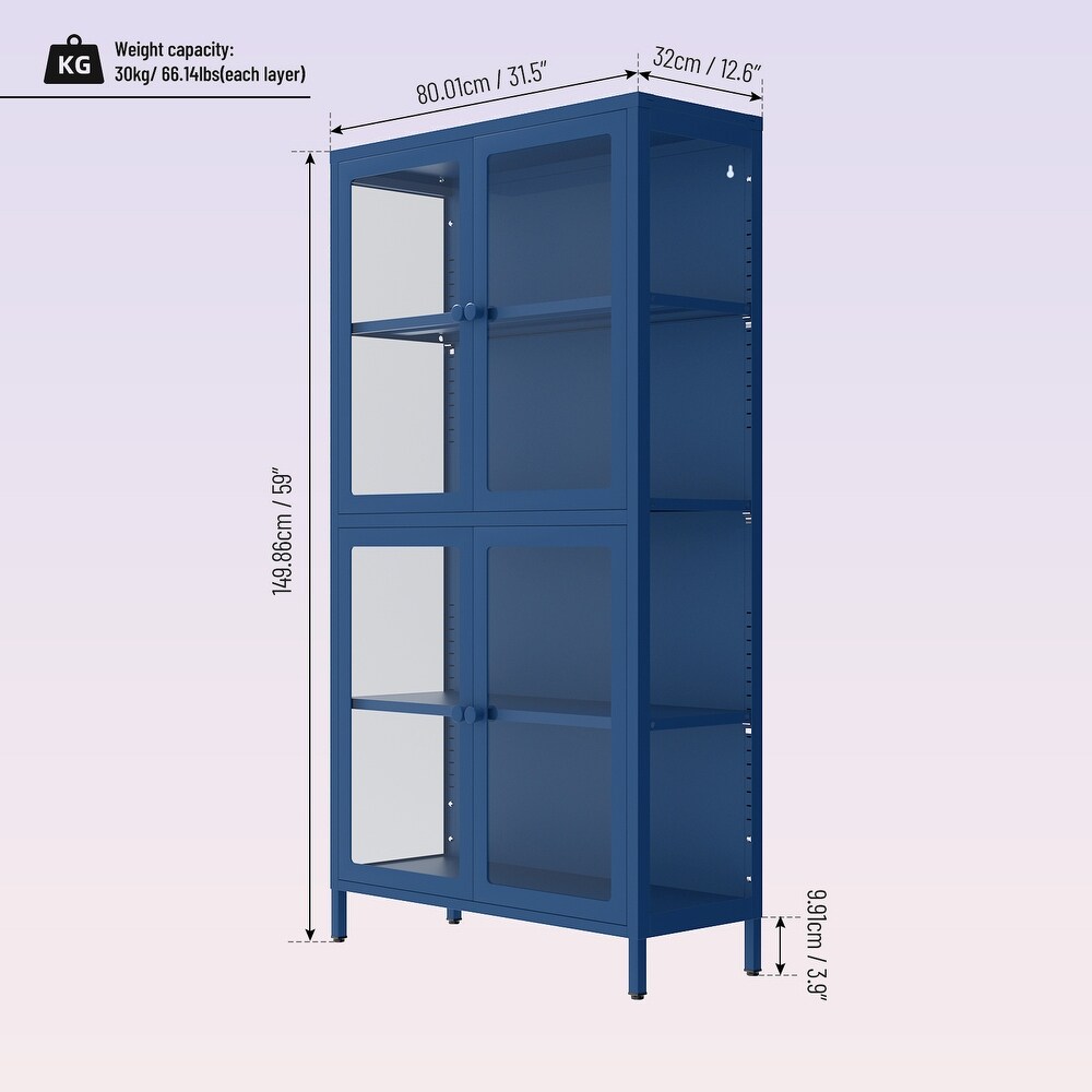 Modern Four Glass Door Storage Cabinet with Adjustable Shelves