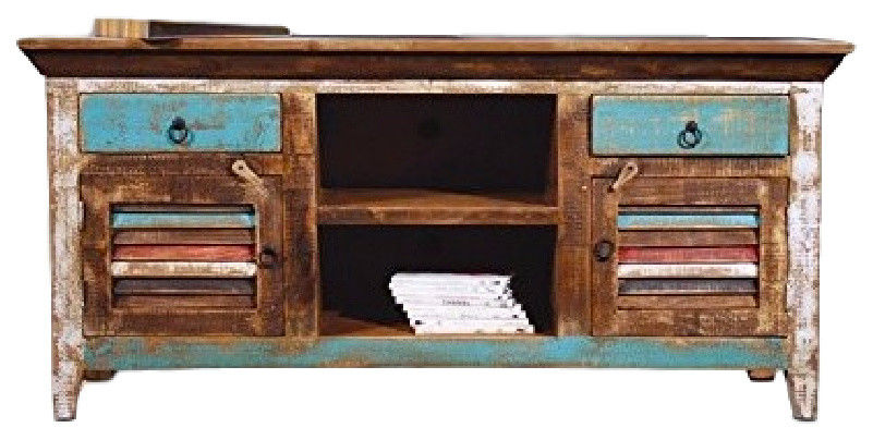 Reclaimed Solid Wood TV Console   Beach Style   Entertainment Centers And Tv Stands   by Crafters and Weavers  Houzz