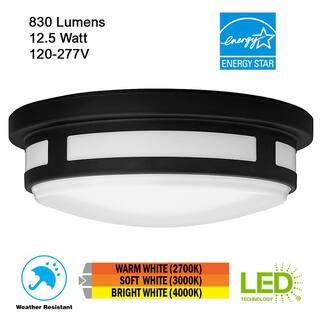 Hampton Bay 11 in. Round Black Indoor Outdoor Ceiling LED Light 3 Color Temperature Options Wet Rated 830 Lumens Front Side Porch 54471291