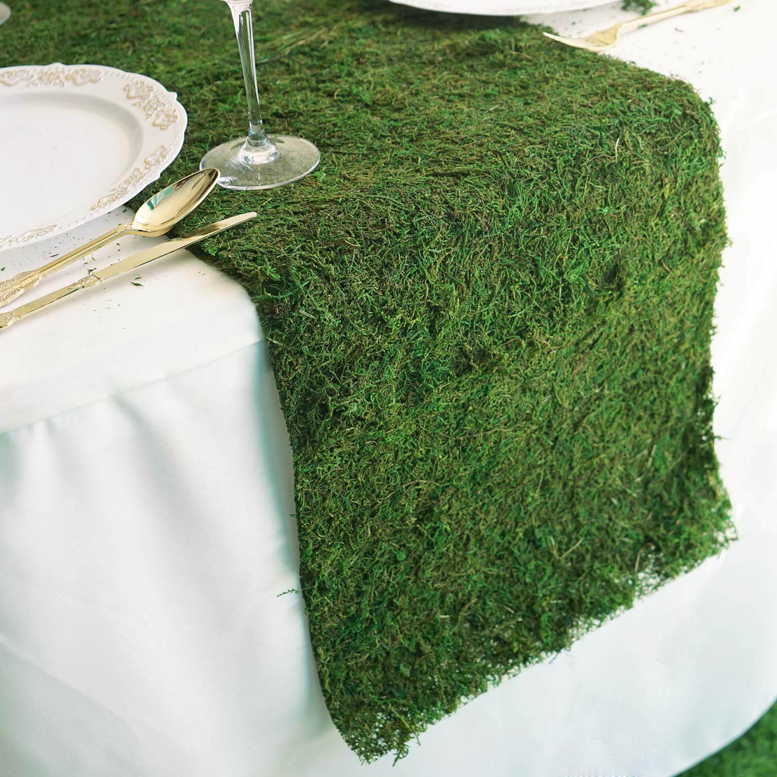 Green Natural Preserved Moss Table Runner With Fishnet Grid 14