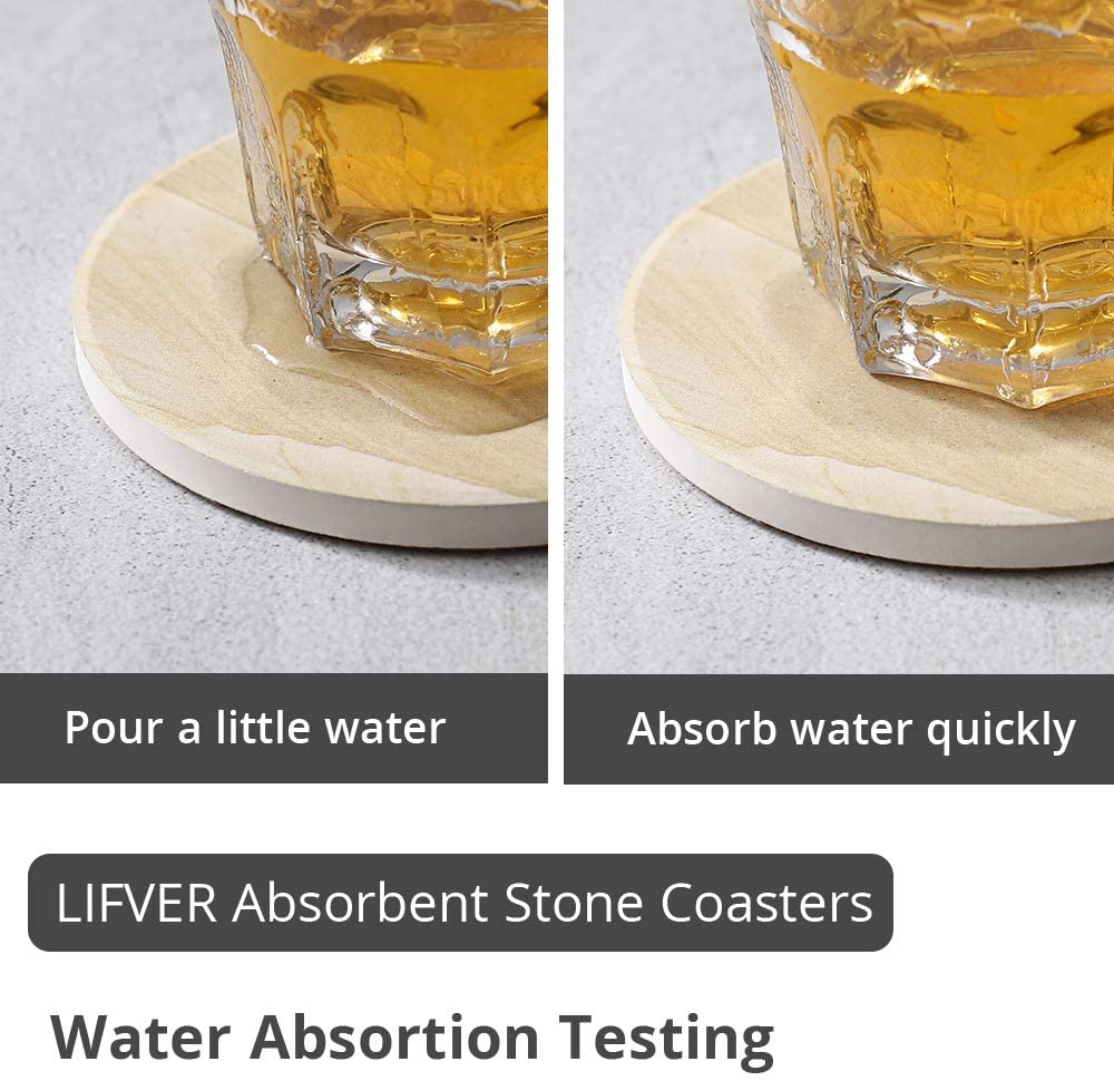 LIFVER Drink Ceramic Coasters with Holder， Set of 6， Brown Marble Style Absorbent Coaster， 4 inches