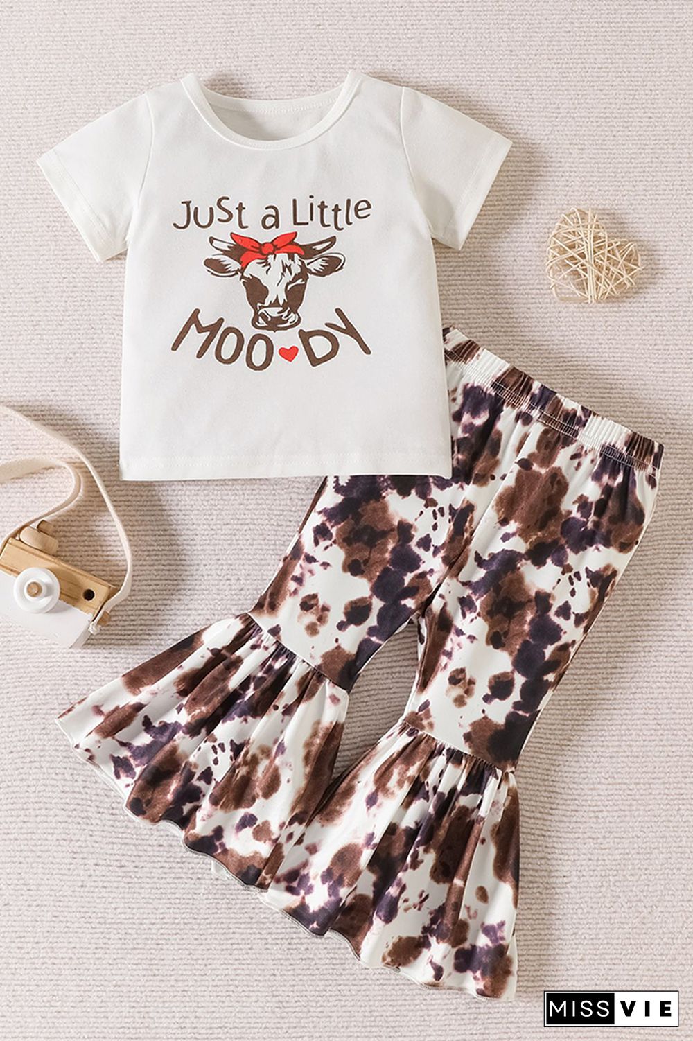 Cow Print Top and Flare Pants 2PCS Set