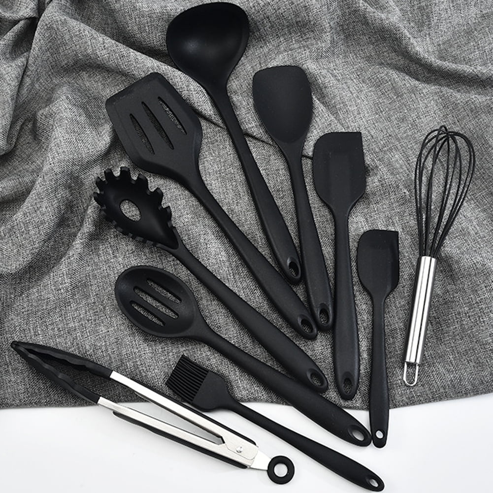 Silicone Cooking Utensils Set, 10PCS Heat Resistant Kitchen Utensils with Turner Tongs, Spatula,Spoon,Brush,Whisk