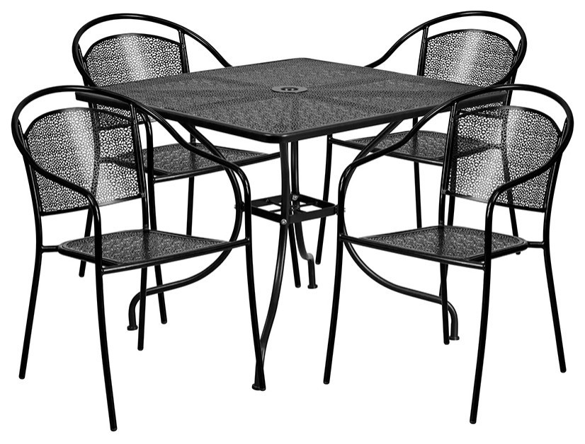 35.5 quotSquare Black Indoor Outdoor Steel Patio Table Set  4 Round Back Chairs   Contemporary   Outdoor Dining Sets   by Beyond Design  ampMore  Houzz