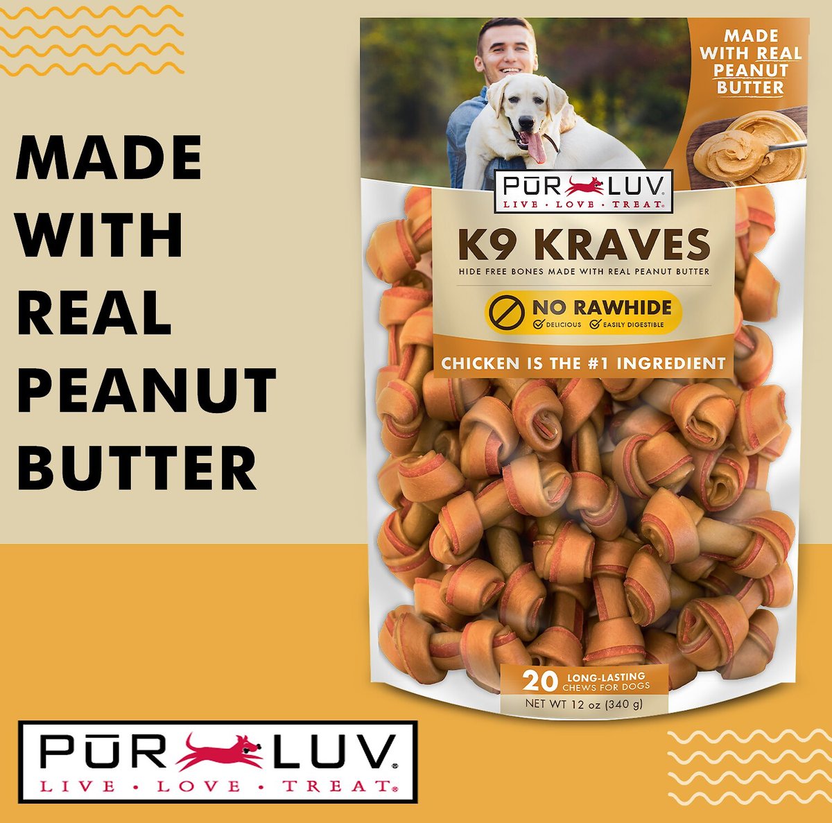 Pur Luv K9 Kraves Peanut Butter Dog Treats， 20 count