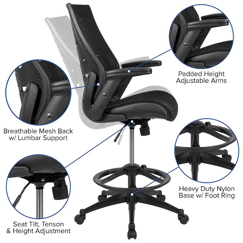 Flash Furniture Kale High Back Ergonomic Drafting Desk Chair