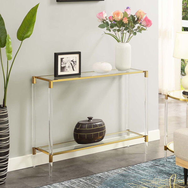 Royal Crest Gold 2-Tier Acrylic Glass Console Table